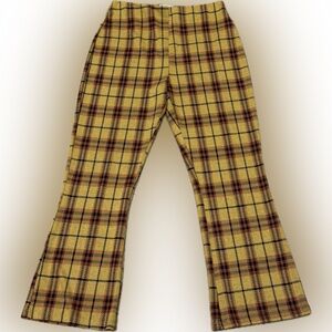 Urban Outfitters Plaid Flare Pants Mustard Yellow High Rise LG